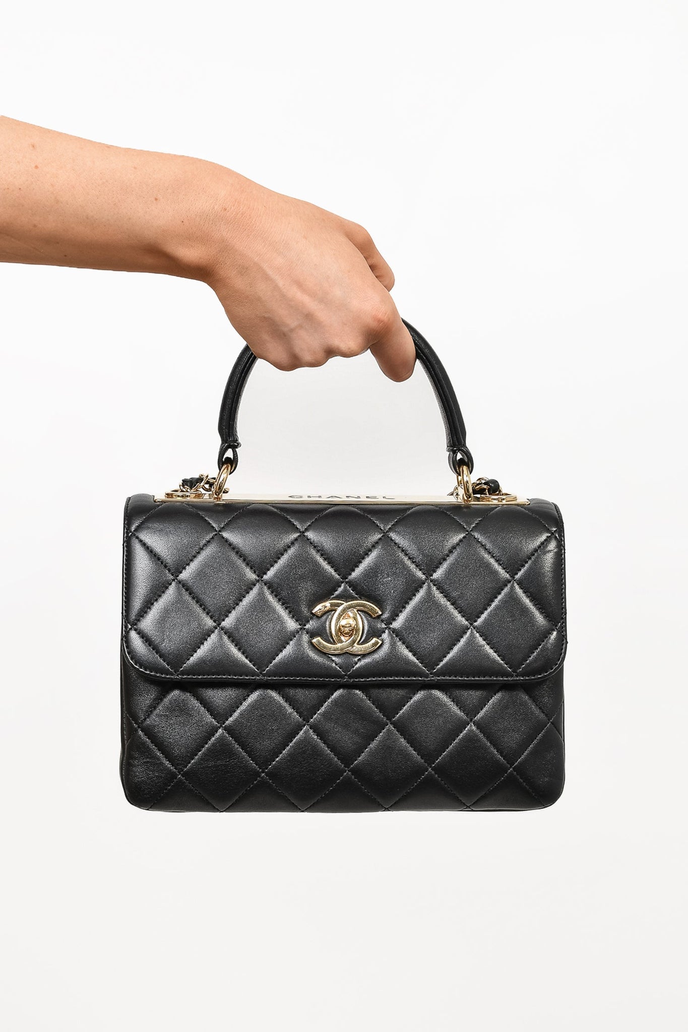 Chanel Black Lambskin Trendy Flap Bag with Top Handle