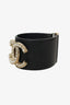 Chanel Black Leather Faux Pearl CC Logo Cuff