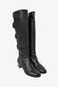 Pre-loved Chanel™ Black Leather Knee High Buckle Detail Boots with Patent Cap Toe Size 38