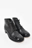 Chanel Black Leather Lace Up with Patent Cap Toe Boots Size 38