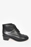 Chanel Black Leather Lace Up with Patent Cap Toe Boots Size 38