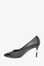 Chanel Black Leather w/ Patent Pointed Toe Pearl Heels sz 38