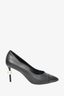Chanel Black Leather w/ Patent Pointed Toe Pearl Heels sz 38