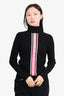 Pre-Loved Chanel™ Black/Pink Wool Logo Stripe Turtleneck Sweater Size 38