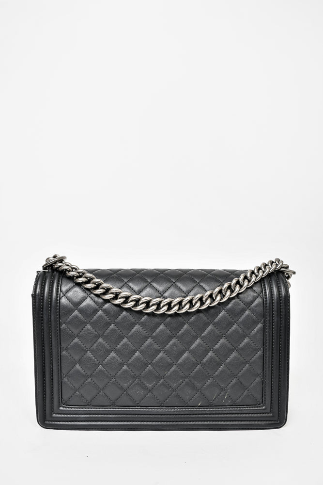 Chanel Black Quilted Leather Large Boy Bag w/ SHW