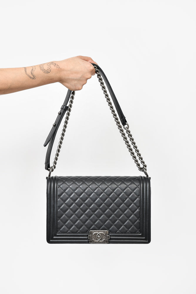 Chanel Black Quilted Leather Large Boy Bag w/ SHW – Mine & Yours