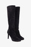 Pre-Loved Chanel™ Black Suede CC Logo Heeled Boots Size 37.5