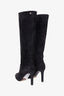Pre-Loved Chanel™ Black Suede CC Logo Heeled Boots Size 37.5