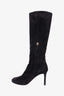 Pre-Loved Chanel™ Black Suede CC Logo Heeled Boots Size 37.5