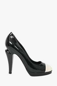 Chanel Black/White Patent Leather Heels Size 40
