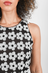 Chanel Black/White Sequin Flower Sleeveless Top Size 36
