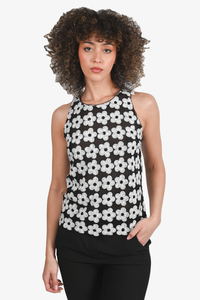 Chanel Black/White Sequin Flower Sleeveless Top Size 36