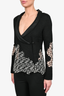 Pre-loved Chanel™ Black/White Woven Detailed Satin Collared Single Button Cardigan Size 38