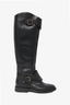 Pre-loved Chanel™ Black Leather Knee High Riding Boots with Quilted Strap Detail Size 36.5