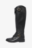 Pre-loved Chanel™ Black Leather Knee High Riding Boots with Quilted Strap Detail Size 36.5