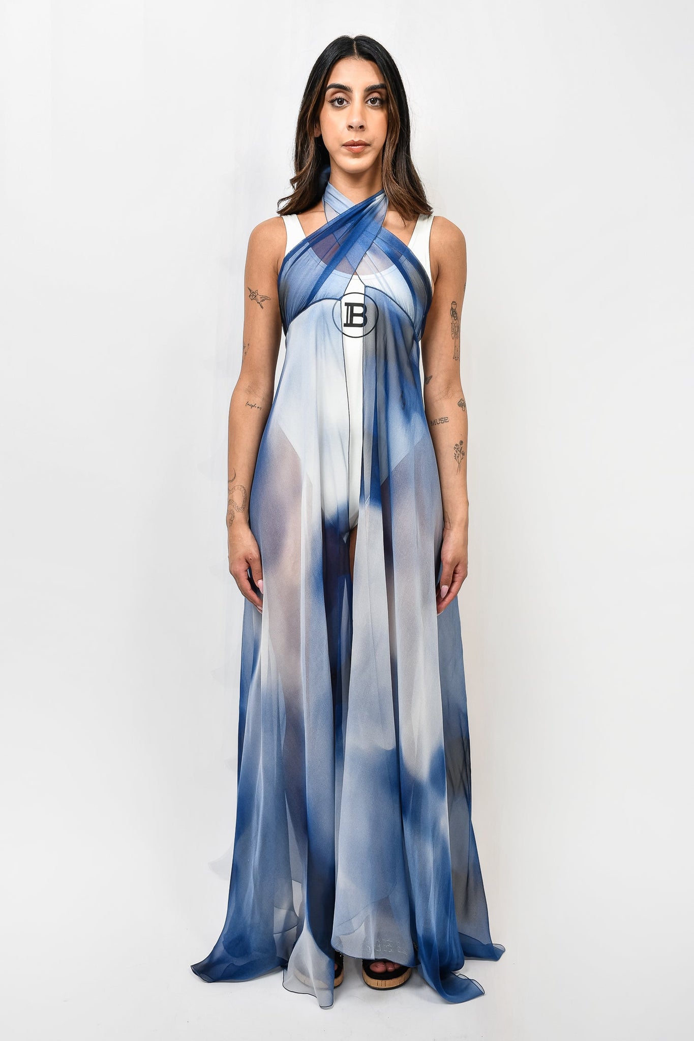 Chanel Blue Watercolour Silk Maxi Cover Up Dress w/ Tags
