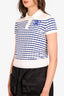 Chanel Blue/White Striped CC Logo Polo T-Shirt Size 36