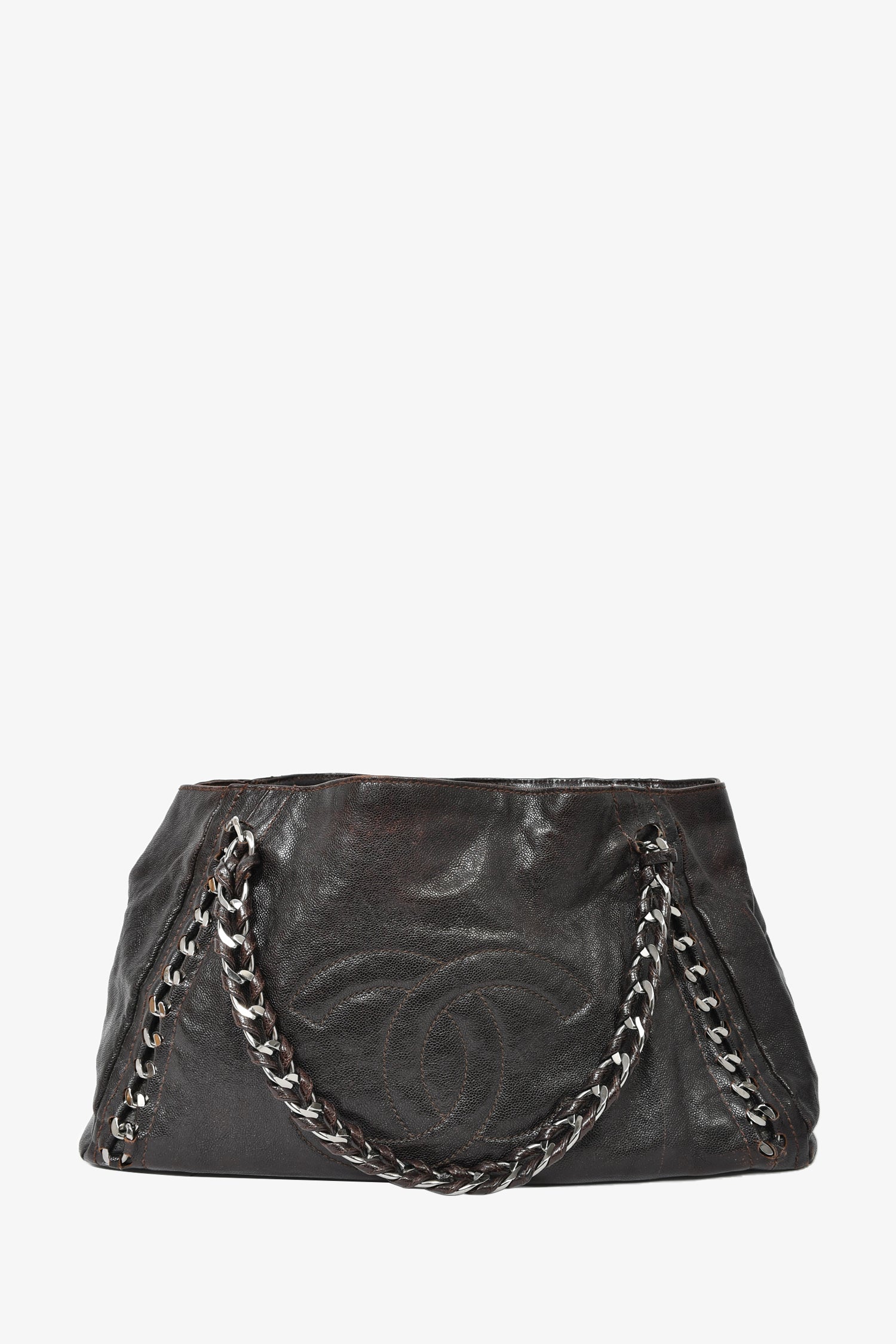 Chanel Dark Brown Caviar Leather Modern Chain East/West Tote