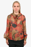 Chanel Brown/Red CC Printed Silk Chiffon Blouse Size 38