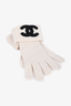 Pre-loved Chanel™ Cream/Black CC Embroidered Cashmere Cable Knit Gloves