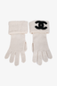 Pre-loved Chanel™ Cream/Black CC Embroidered Cashmere Cable Knit Gloves