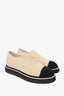 Chanel Cream/Black Knit Fabric Faux Pearl Slip On Platform Flats Size 37.5