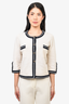 Pre-loved Chanel™ Cream Cashmere Cardigan With Navy Trim Size 42