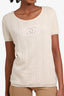 Chanel Cream Cotton Ribbed Knit Coco Mark Logo Top Size 46
