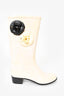 Chanel Cream Rubber Camellia Flower Rain Boots Size 37