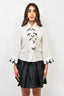 Pre-loved Chanel™ Cream/Black Silk Ruffle Front Blouse Size 36