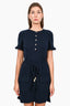 Chanel Cruise 2018 Navy Blue Cashmere Knit Frayed Edge S/S Shift Dress w/ Rope Belt (Priced with hole to front)