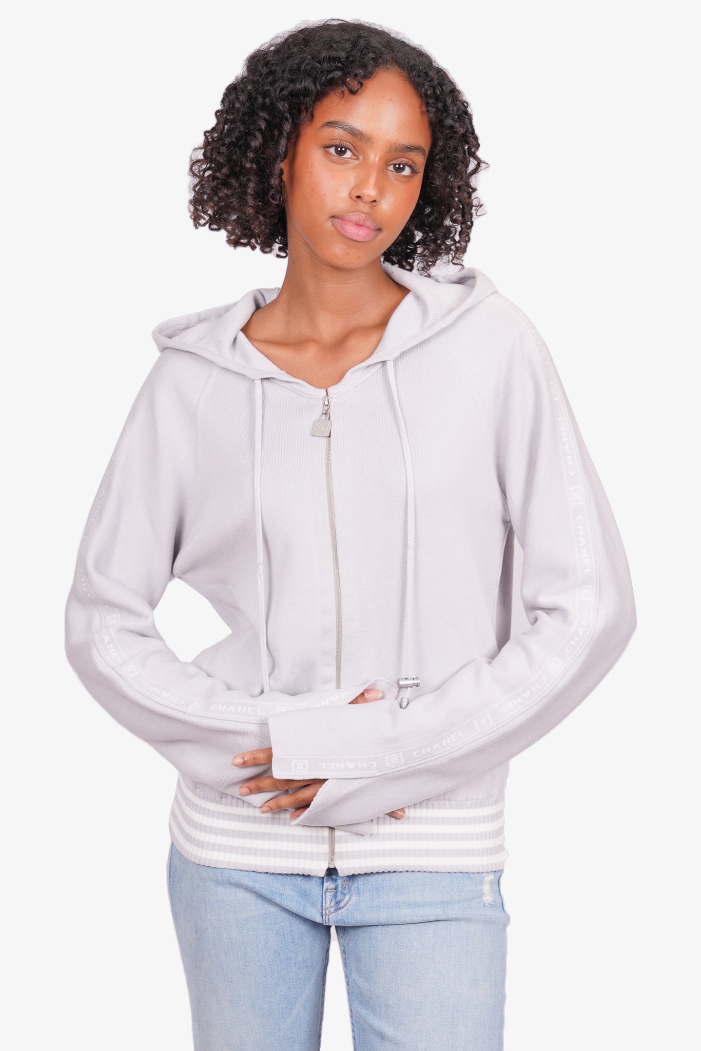 Chanel Grey Cotton Zip-Up Hoodie Size 40