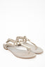 Pre-loved Chanel™ Grey Velvet Pearl Embellished T-Strap Sandals Size 36.5