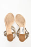 Pre-loved Chanel™ Grey Velvet Pearl Embellished T-Strap Sandals Size 36.5