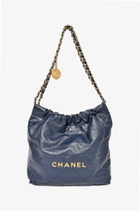 Chanel 22 Blue Leather Quilted Chain Bag GHW