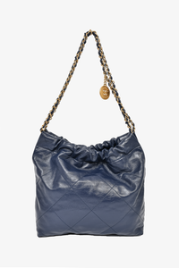 Chanel 22 Blue Leather Quilted Chain Bag GHW