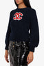 Chanel Navy Wool CC Teddy Sweater Size 34