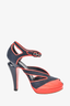 Pre-loved Chanel™ Red Patent/Navy Fabric Heels Size 36.5