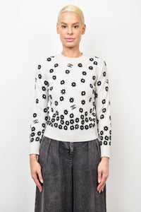 Chanel Spring 2022 White/Black Floral Printed Cashmere Sweater sz 34