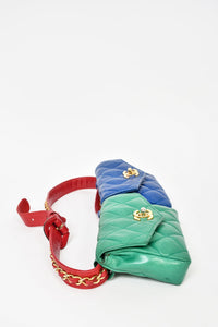 Chanel Vintage 1980's Green/Blue Leather Double Pouch Red Belt Bag