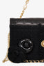 Chanel Vintage Black Leather & Tweed 2002 Camellia Pearl Bow Bag