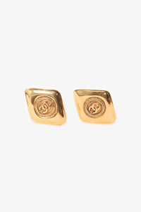 Chanel Gold Tone Black Faux Wood Clip On Earrings