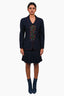Pre-loved Chanel™ Navy Blue Multicolour Polka Dot Blazer + Skirt Set Size 38