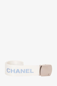 Chanel White/Blue Logo Adjustable Nylon Belt