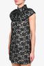 Pre-loved Chanel™ White Cotton/Black Lace Cape Overlay Sleeveless Dress Size 42