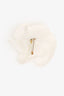 Chanel White Fabric Camellia Flower Brooch