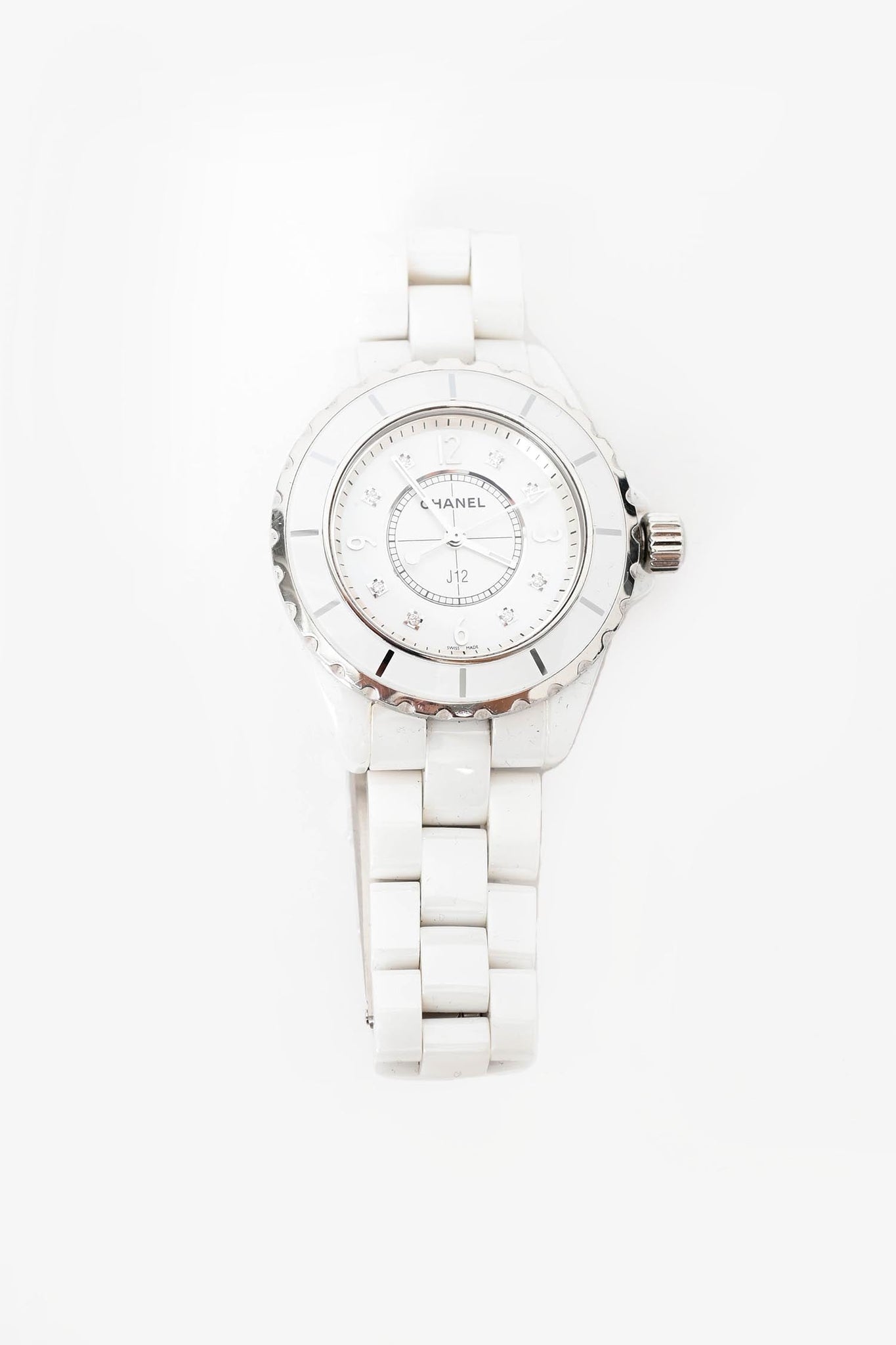 Chanel White J12 33mm Quartz Movement Watch w/ Diamond Indicators