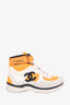 Pre-loved Chanel™ White/Orange Fabric/Leather Interlocking CC High Top Sneakers Size 37