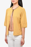 Pre-loved Chanel™ Yellow Cashmere Open Front Cardigan w/ Gold Pearl Ties sz 38