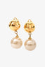 Chanel Vintage 1993 Gold Toned CC Ball/Faux Pearl Drop Clip On Earrings
